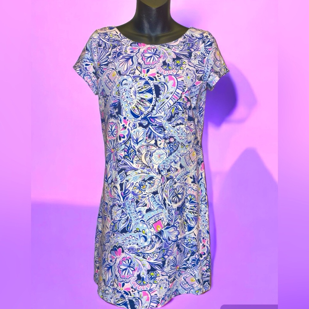 LILLY PULITZER Bay Dress in Iris Blue Namastay In The Jungle size S